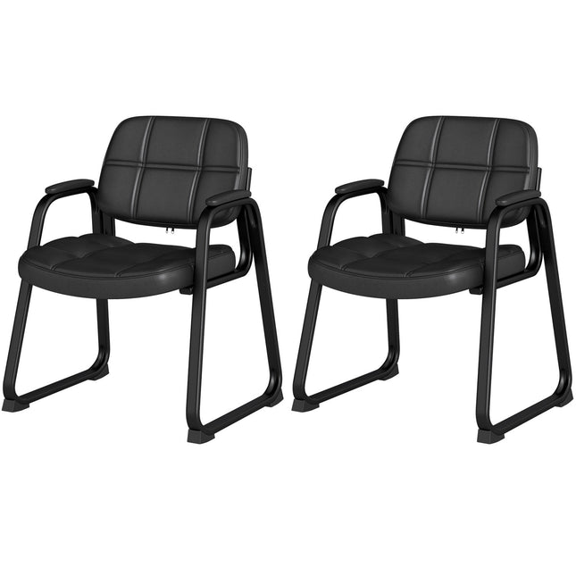 Set of 2 Waiting Room Chair Home Office PU Leather Guest Chairs-Black