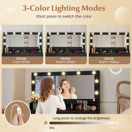 Vanity Desk with Mirror and Lights Makeup Table with Power Outlets