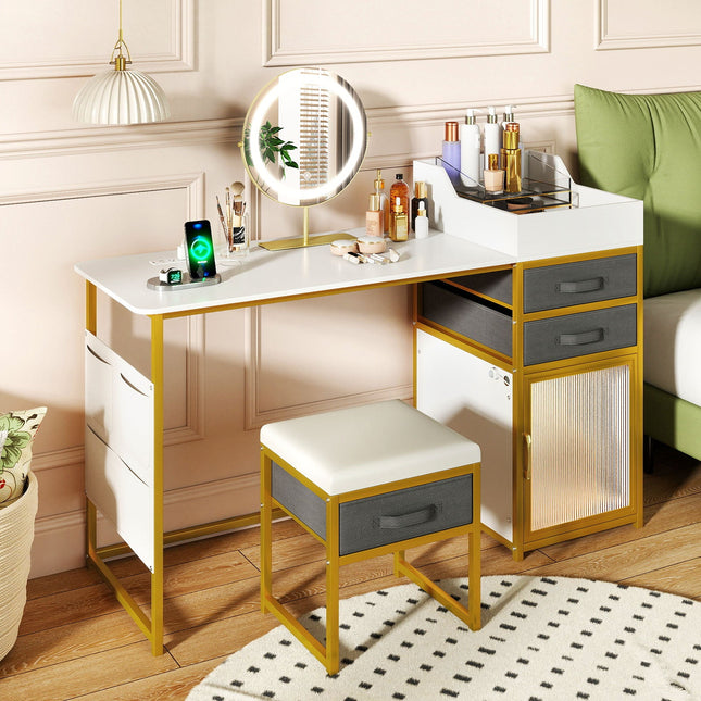 Vanity Desk with Rotatable Lighted Mirror 55 Inch Makeup Vanity Table-White