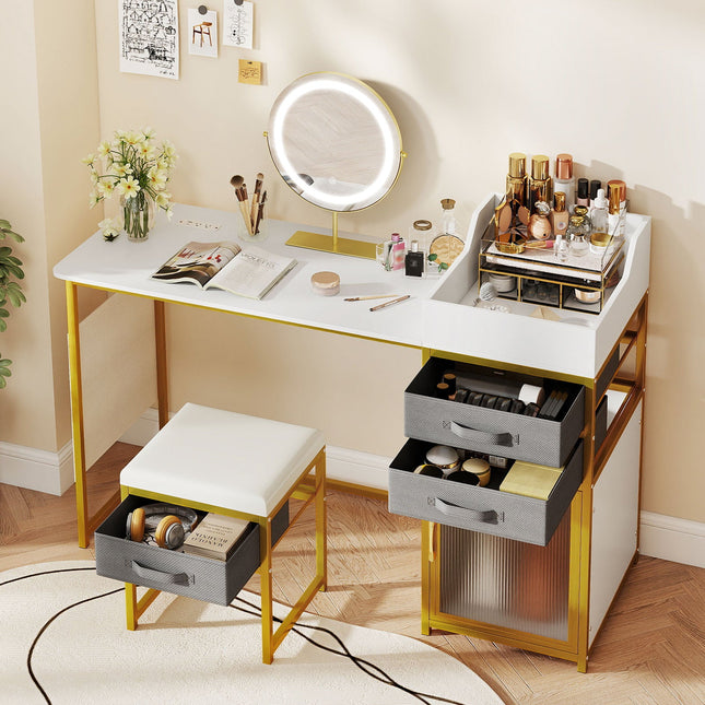 Vanity Desk with Rotatable Lighted Mirror 55 Inch Makeup Vanity Table-White