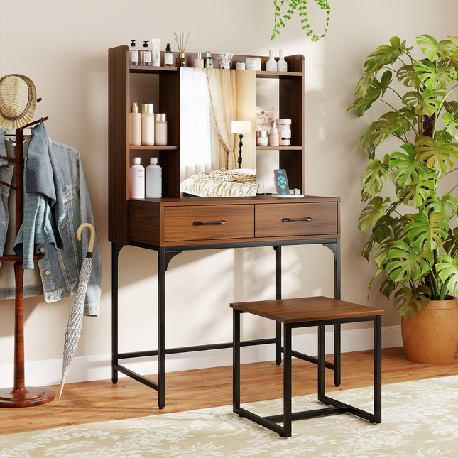 Vanity Desk with Storage Drawers and Charging Station
