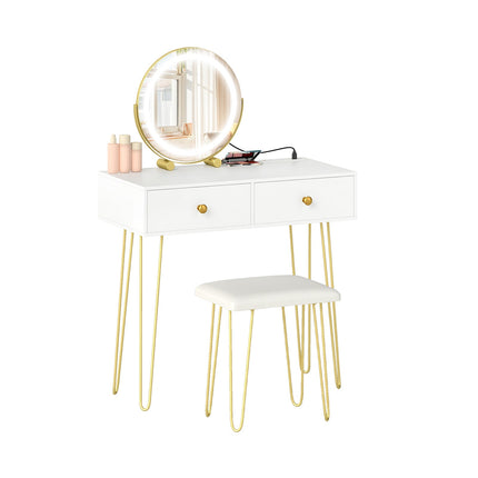 Vanity Desk with with Lighted Adjustable Mirror for Bedroom