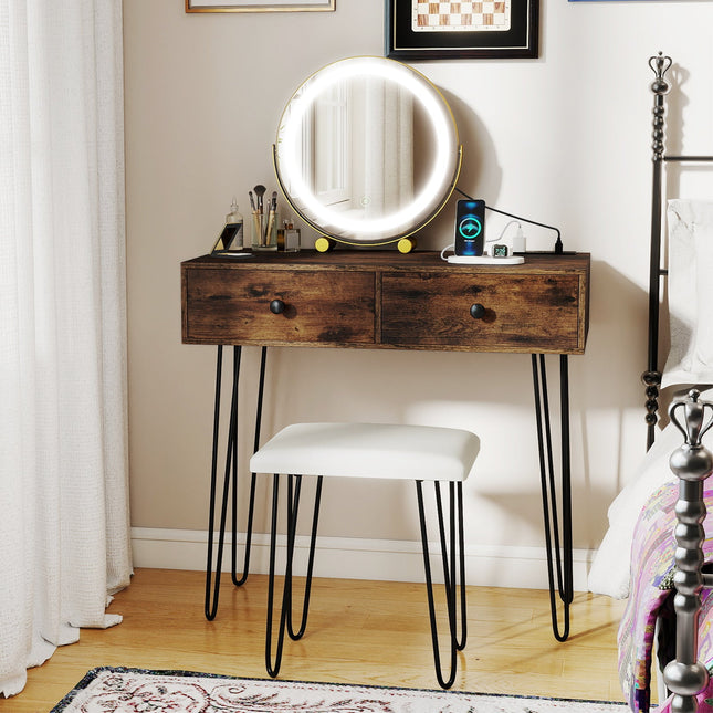 Vanity Desk with with Lighted Adjustable Mirror for Bedroom