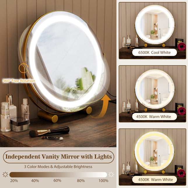 Vanity Desk with with Lighted Adjustable Mirror for Bedroom