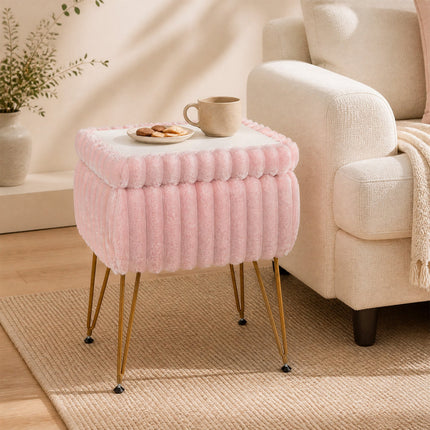 Vanity Stool with Storage and Reversible Lid - Pink
