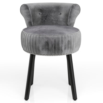 Velvet Vanity Chair with Back Upholstered Vanity Stool with Tufted Low Back and Solid Wood Legs