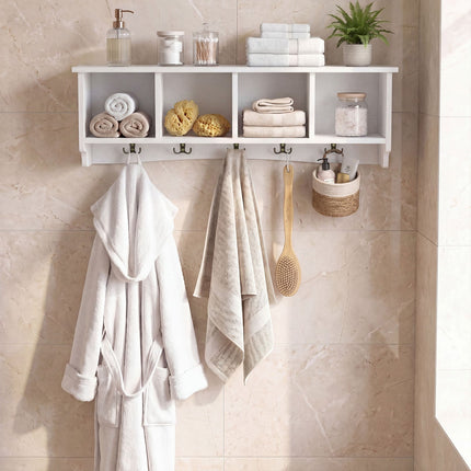 Wall-Mounted Coat Rack with 4 Cubbies and 5 Double Hooks