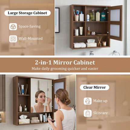 Wall-Mounted Mirror Cabinet with Hidden & Open Storage