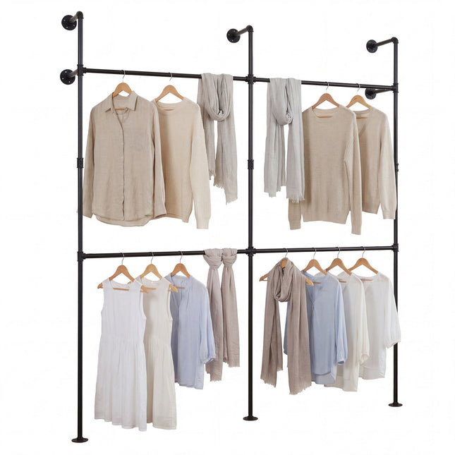 Wall Mounted Pipe Clothing Rack with 4 Hanging Rods