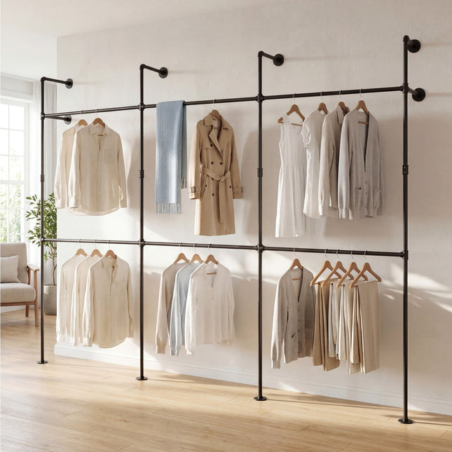 Wall Mounted Pipe Clothing Rack with 6 Hanging Rods