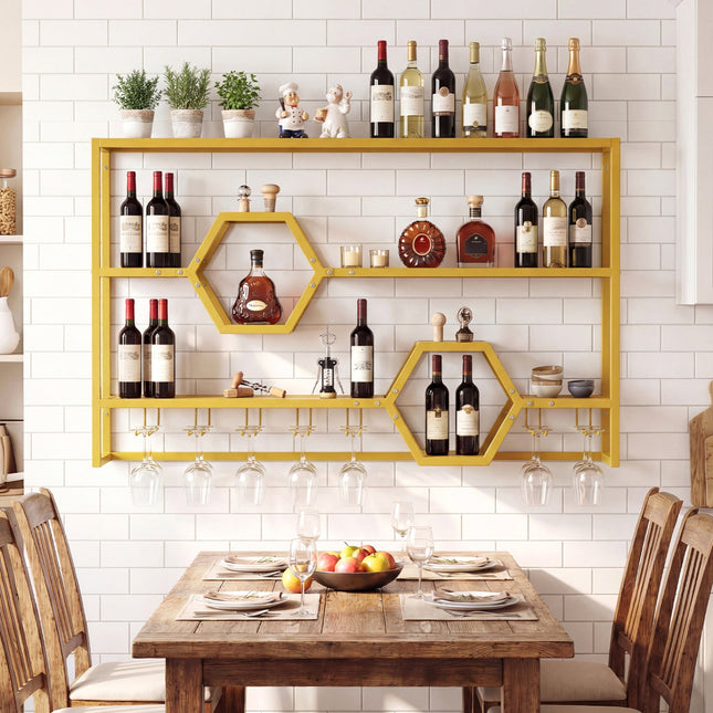 Wall Mounted Wine Rack 47" Large Floating Bar Shelves