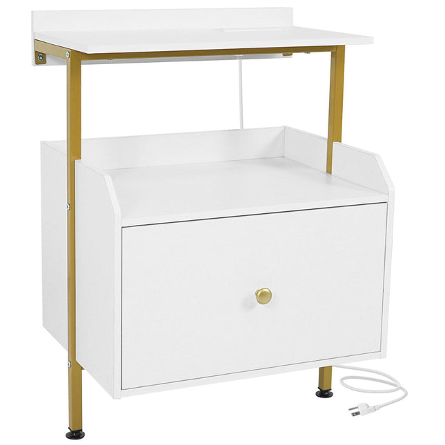 Wall-mounted Nightstand with LED Lights and Charging Station for Bedroom