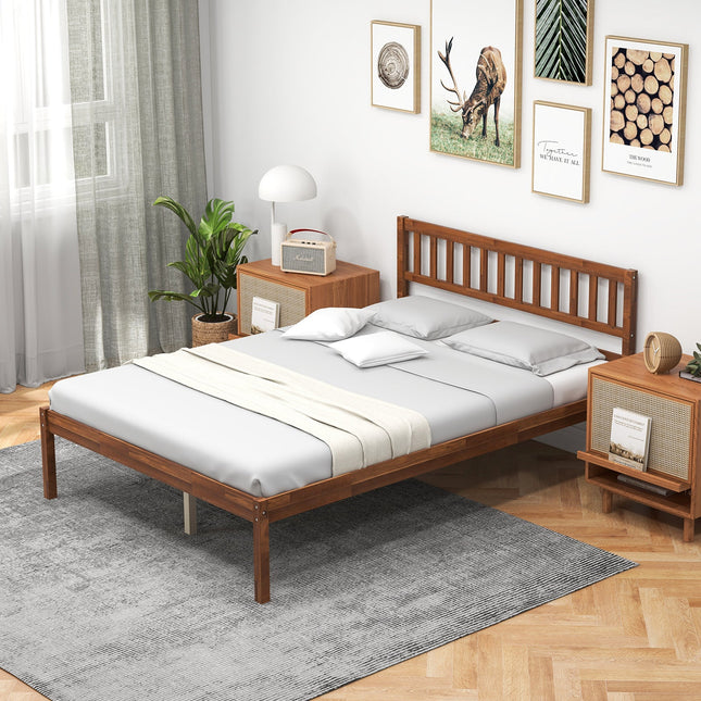 Twin/Full/Queen Size Wood Bed Frame with Headboard and Slat Support