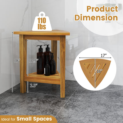 18 Inches Waterproof Shower Stool with Storage Shelf