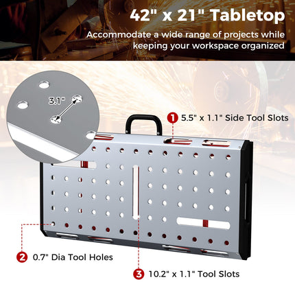 42 Inches x 21 Inches Welding Table with Adjustable Height and 2 Bar Clamps-Silver