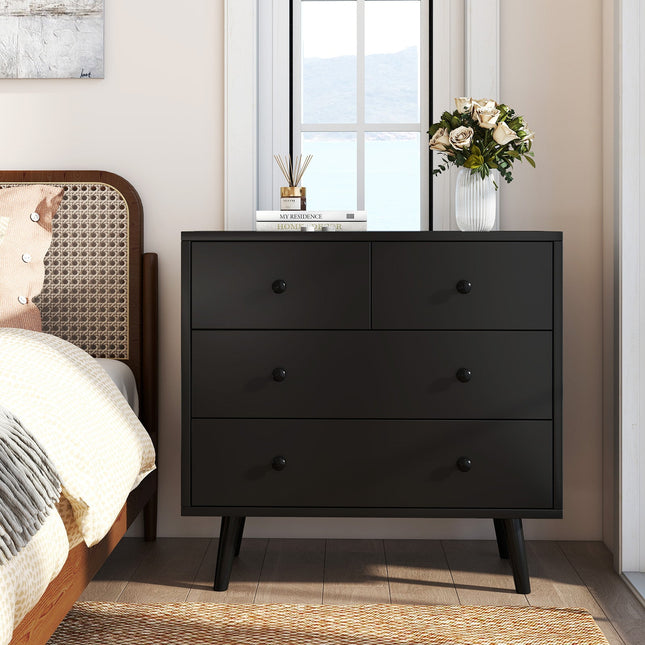 Wide Wooden Dresser with 4 Drawers for Bedroom Living Room
