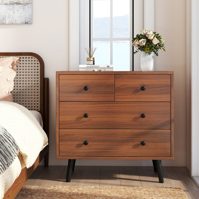Wide Wooden Dresser with 4 Drawers for Bedroom Living Room