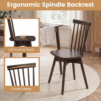 Windsor Dining Chairs Set of 2 Mid Century Rubber Wood Kitchen Chairs with Swivel Seat