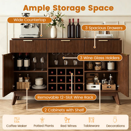Wine Bar Cabinet with Adjustable Shelves and Glass Holders