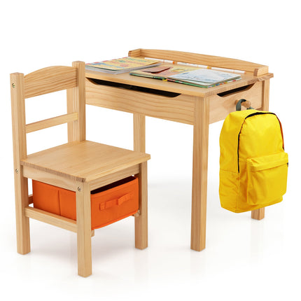 Wood Activity Kids Table and Chair Set with Storage Space