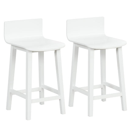 Wood Bar Stools Set of 2 with Solid Back and Seat