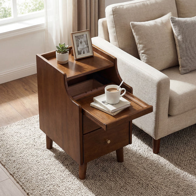 Wood Nightstand with Drawers and Solid Wood Legs for Bedroom