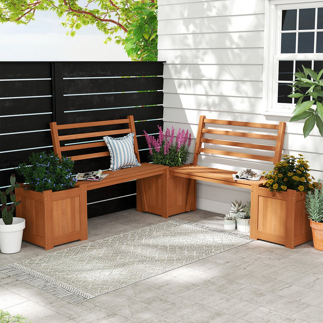 Wood Planter Box with Bench and Backrest for Garden Yard Balcony