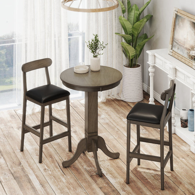 Wood Pub Round Dining Table with Pedestal Base