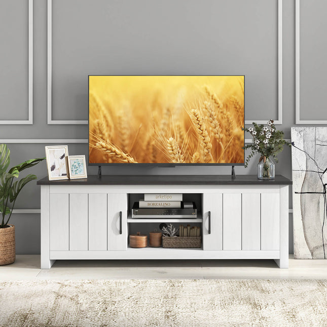 TV Stand with 2 Cabinets and Open Shelves for TVs up to 65 Inch