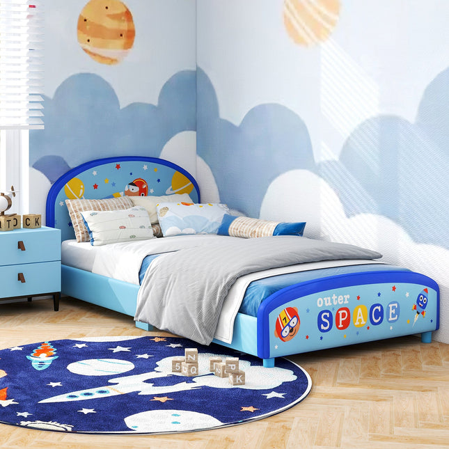 Wood Upholstered Twin Bed Platform with Slat Support