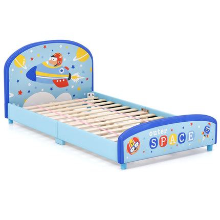 Wood Upholstered Twin Bed Platform with Slat Support