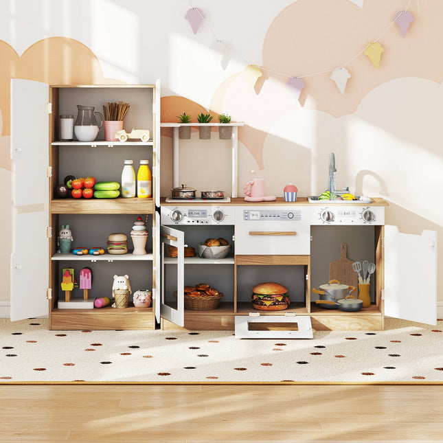 Wooden 2 Piece Kids Kitchen Playset with Fridge and Running Water