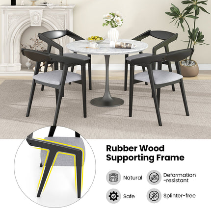 Wooden Dining Chair Set of 2 with Rubber Wood Frame  Armrests and Padded Cushion-black