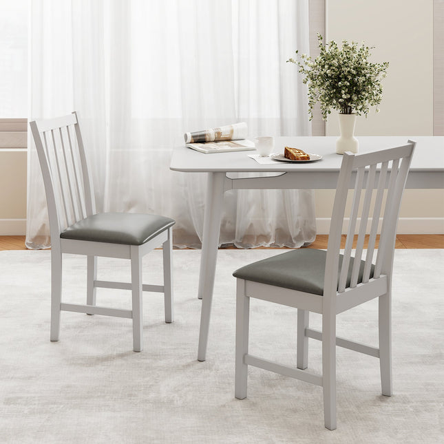 Wooden Dining Chair Set of 2 with Rubber Wood Frame and Padded Seat