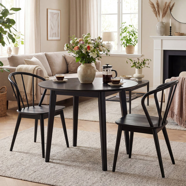 Wooden Dining Chair Set of 2 with High Spindle Back and Wide Seat