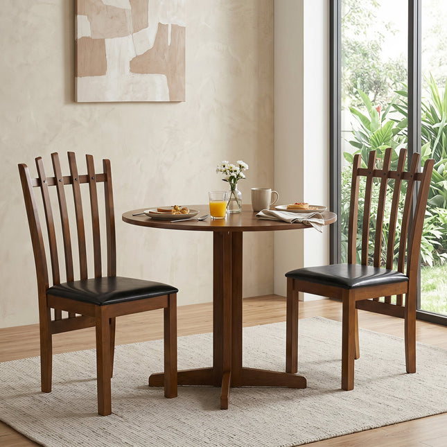 Dining Chairs Set of 2 with Spindle Back and PU Leather Seat