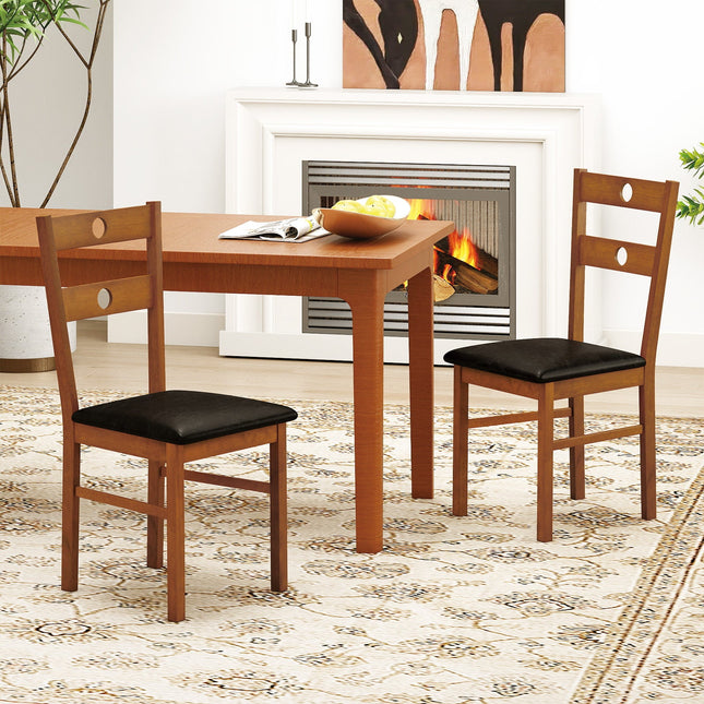 Wooden Dining Chairs Set of 2 Armless Kitchen Chairs with Hollowed Backrest