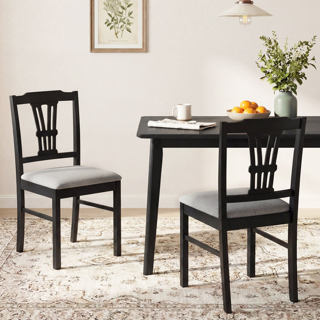 Wooden Dining Chairs Set of 2 Upholstered Kitchen Chairs with Solid Rubber Wood Frame