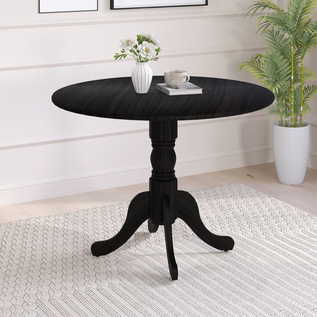 Wooden Dining Table with Round Tabletop and Curved Trestle Legs