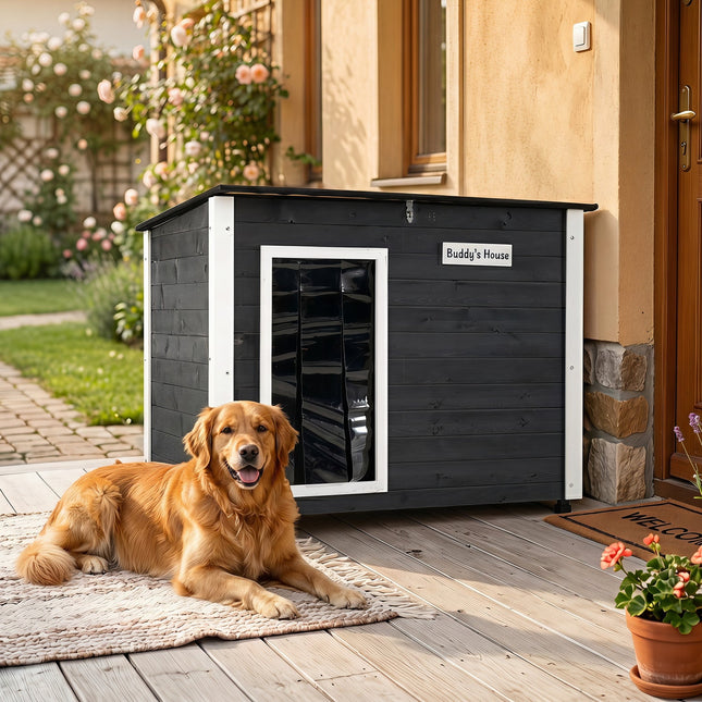 Wooden Dog House Outdoor with Openable Roof - Large