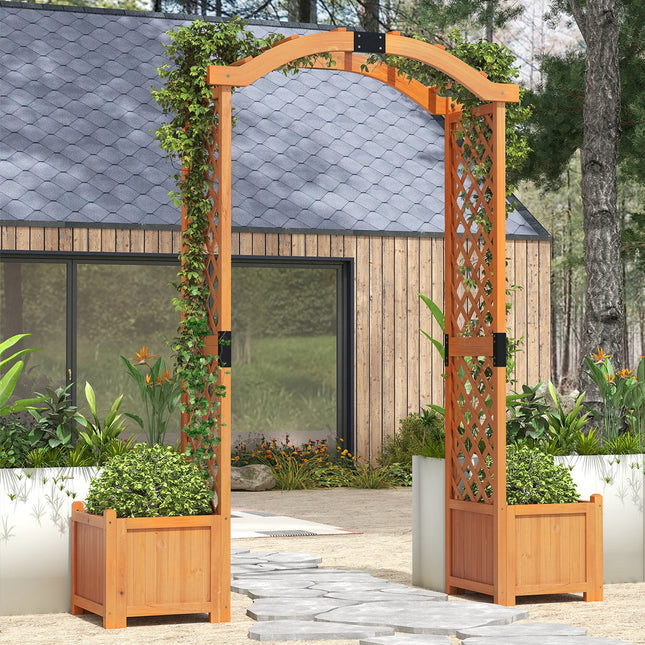 Wooden Garden Arbor with Planter and Trellis for Climbing Plants Decorations