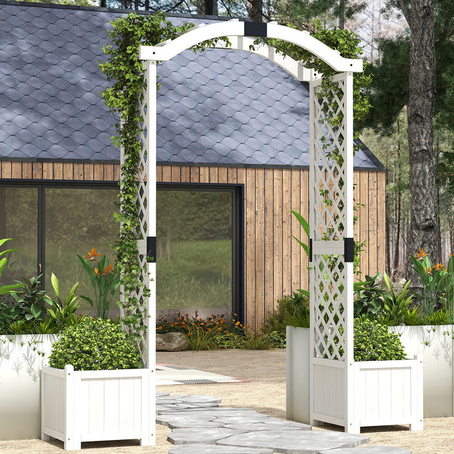 Wooden Garden Arbor with Planter and Trellis for Climbing Plants Decorations