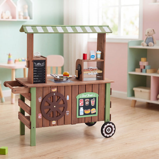 Wooden Grocery Store Playset with Wheels for Kids