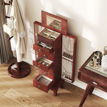 Wooden Jewelry Armoire Cabinet Storage Chest with Drawers and Swing Doors