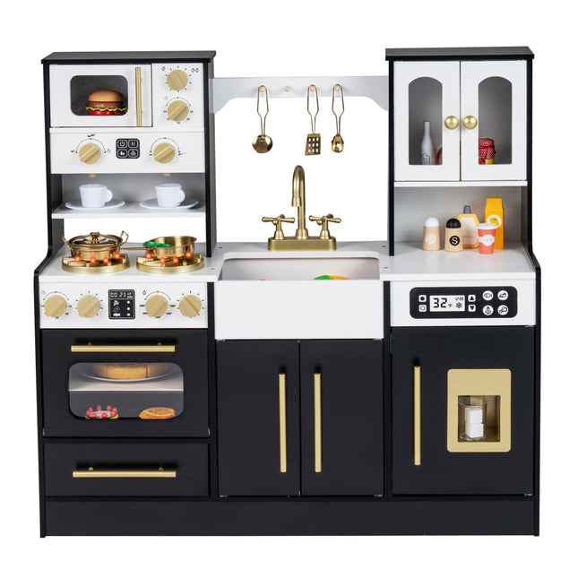 Wooden Kids Kitchen Playset with Realistic Lights and Sounds