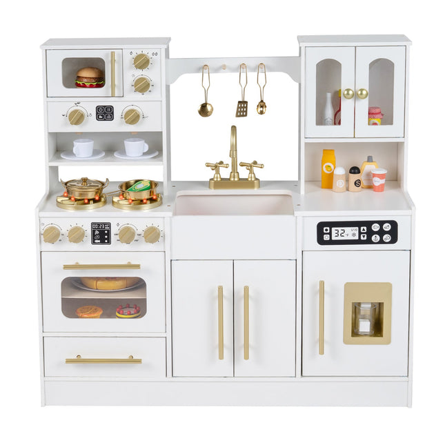 Wooden Kids Kitchen Playset with Realistic Lights and Sounds
