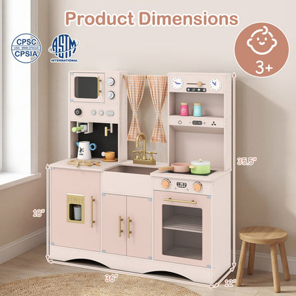 Wooden Play Kitchen Set with Microwave and Coffee Maker