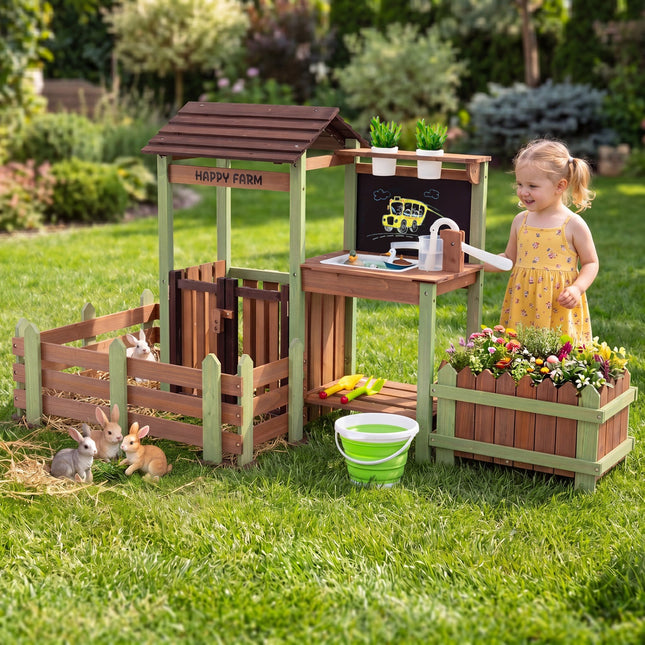 Wooden Mud Farm Playset with Planter Box and Water Pump