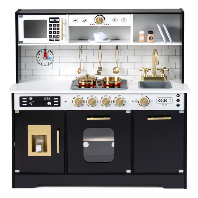 Wooden Play Kitchen for Kids with Realistic Lights and Sounds
