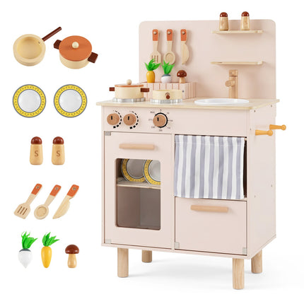 Wooden Play Kitchen Set for Kids with Stove, Sink & Faucet